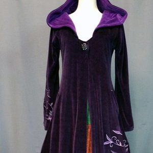 Purple Velvet Embroidered Elven Hooded Pixie Jacket